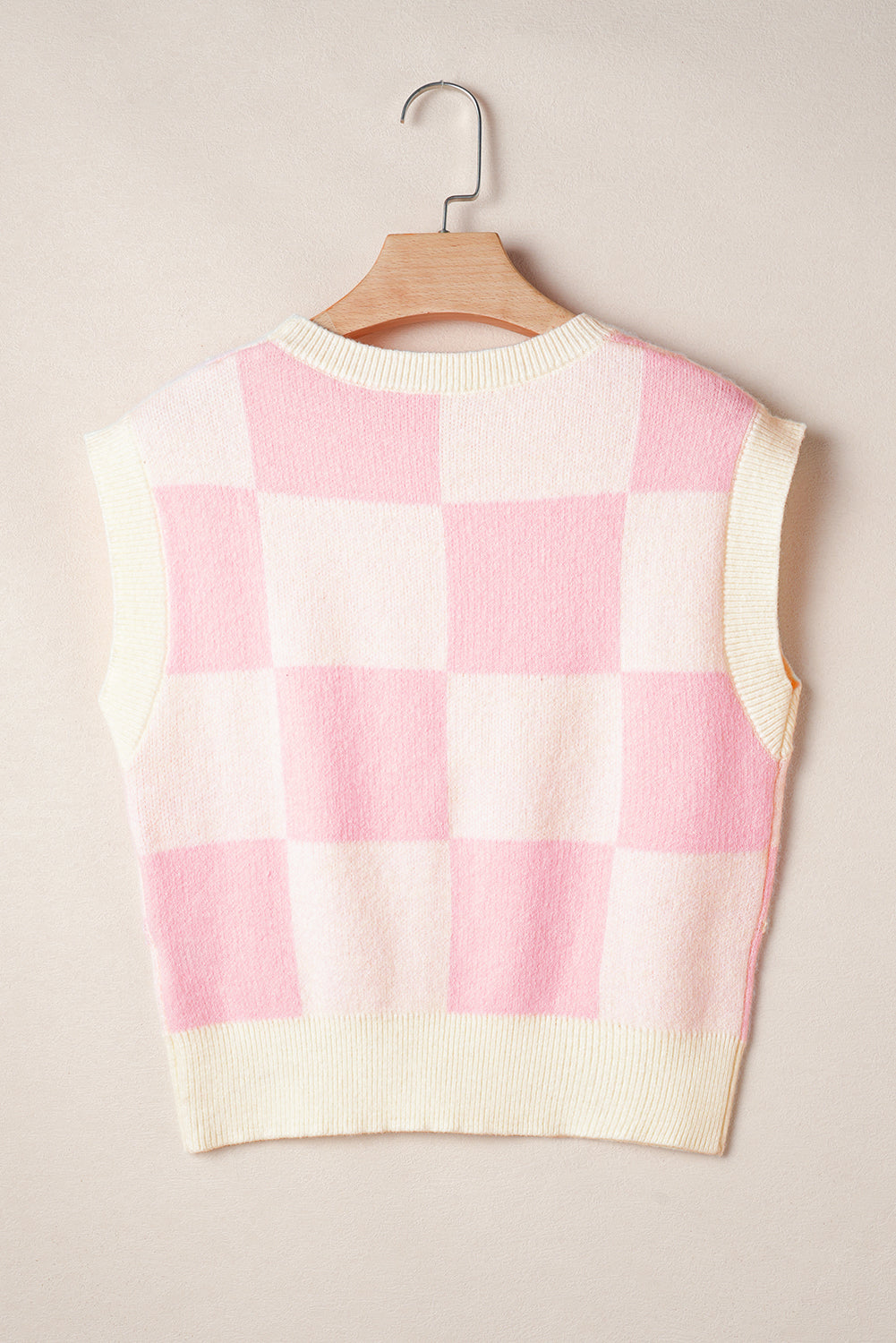 Suéter a cuadros rosa preppy con nudo y detalle