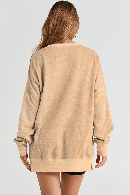 Oversize khaki sweatshirt with drooping shoulder and ribbed border