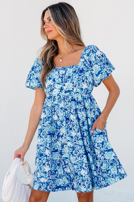 Short dress blue babydoll with flowers *