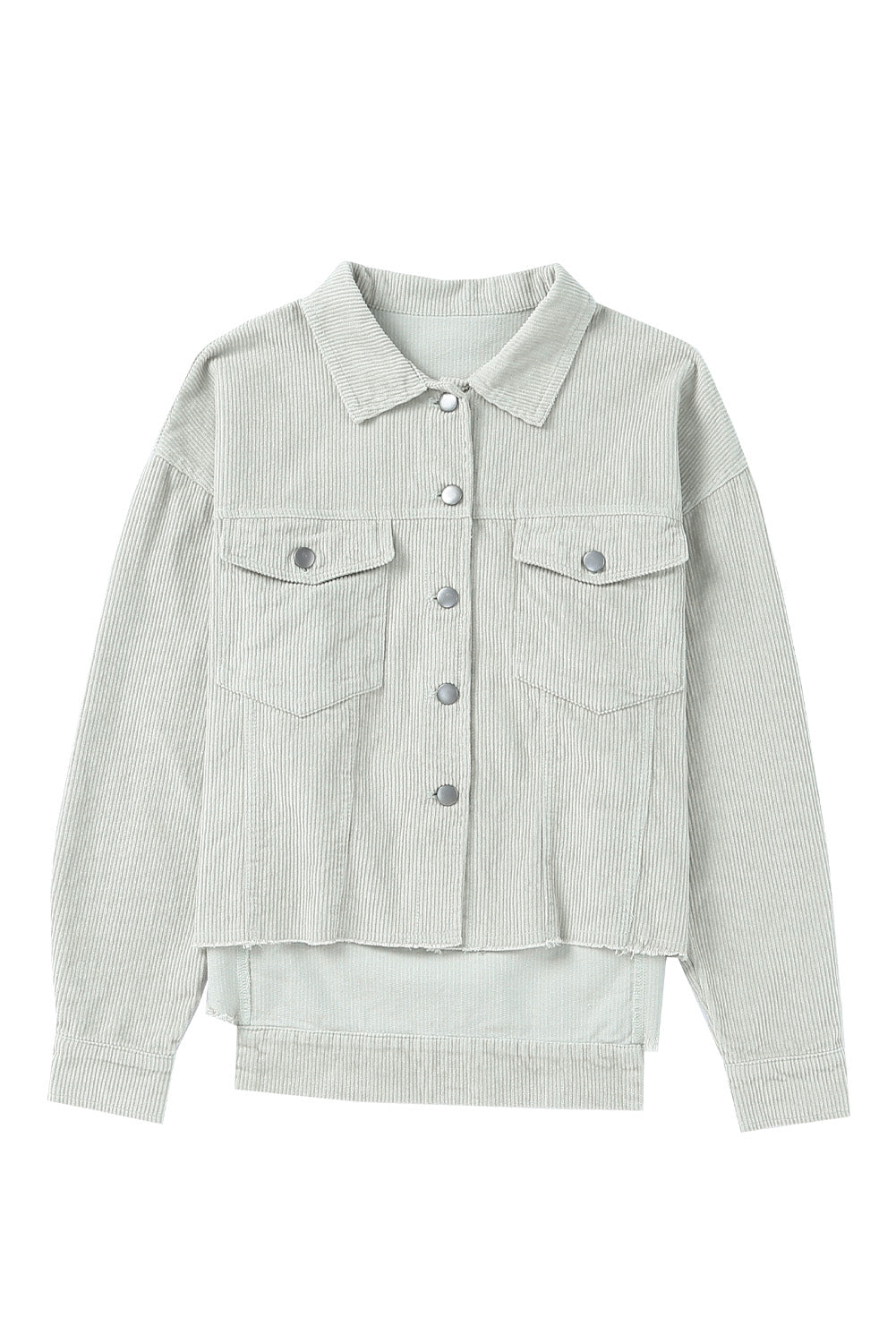 Sky Blue Raw Hem Flap Pockets Cropped Corduroy Jacket