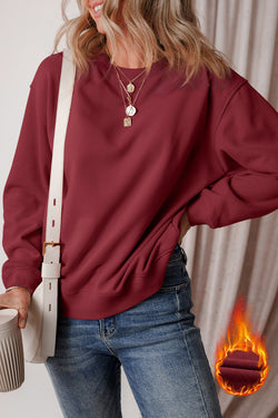 Burgundy Terry Drop Shoulder Sweatshirt with Solid Fleece Lining