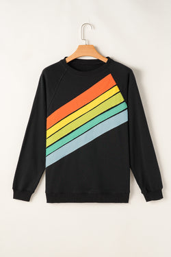 Black Sweatshirt with Color Block Arc-en-Ciel stripes