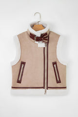 Gilet sans manches beige en suédine imitation, doublé sherpa