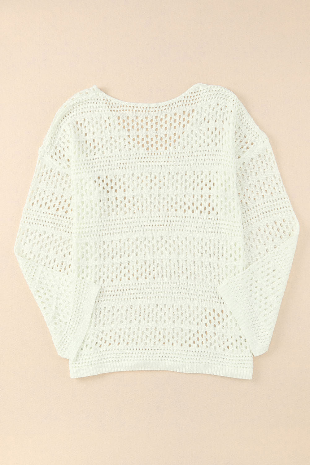 White Hollow Out Crochet V Neck Pullover Sweater