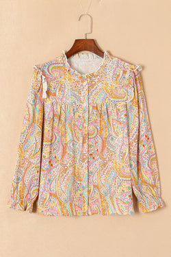 Kashmir print boho shirt and ruffle borders