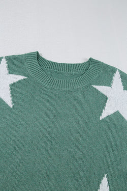 Green drop shoulder sweater with star pattern