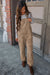 Khaki corduroy overalls with floral print