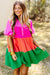 Vestido multicolor con mangas hinchadas y bloques de color