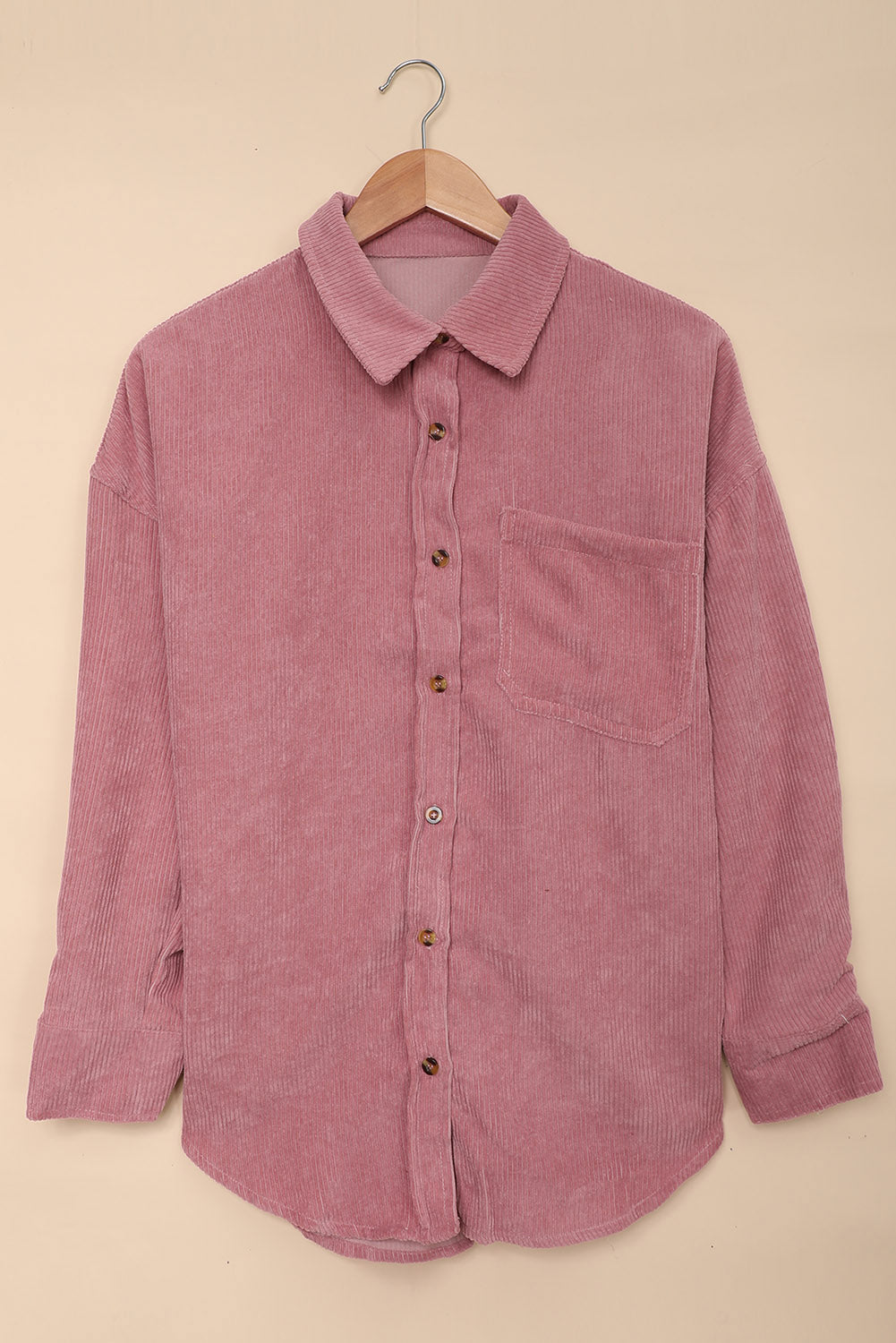 Pink Cord Button Pocket Shirt