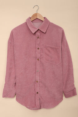 Pink shirt with ribbed velvet buttoned pocket