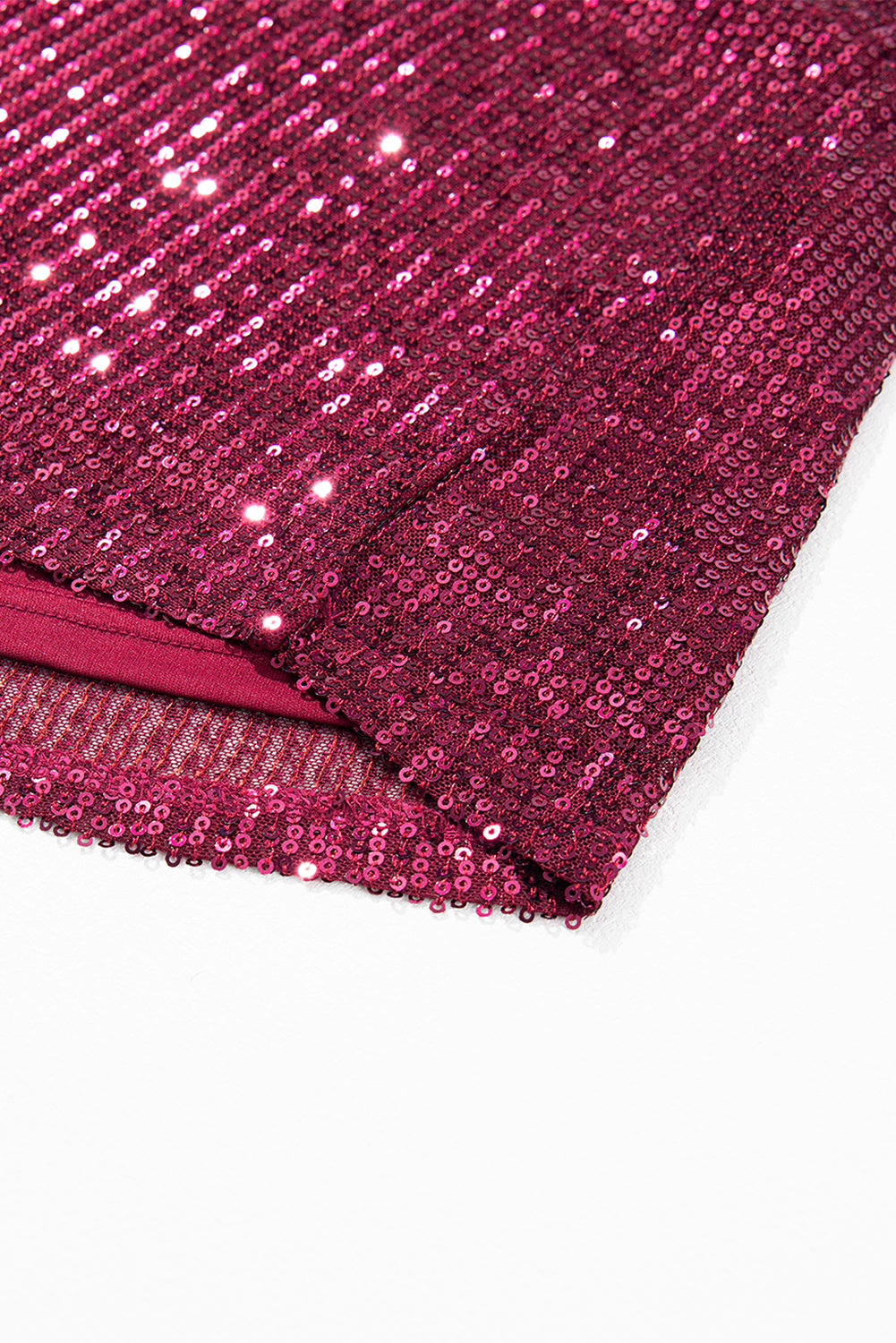 Burgund glitzernde Pailletten Kurzblasenbluse