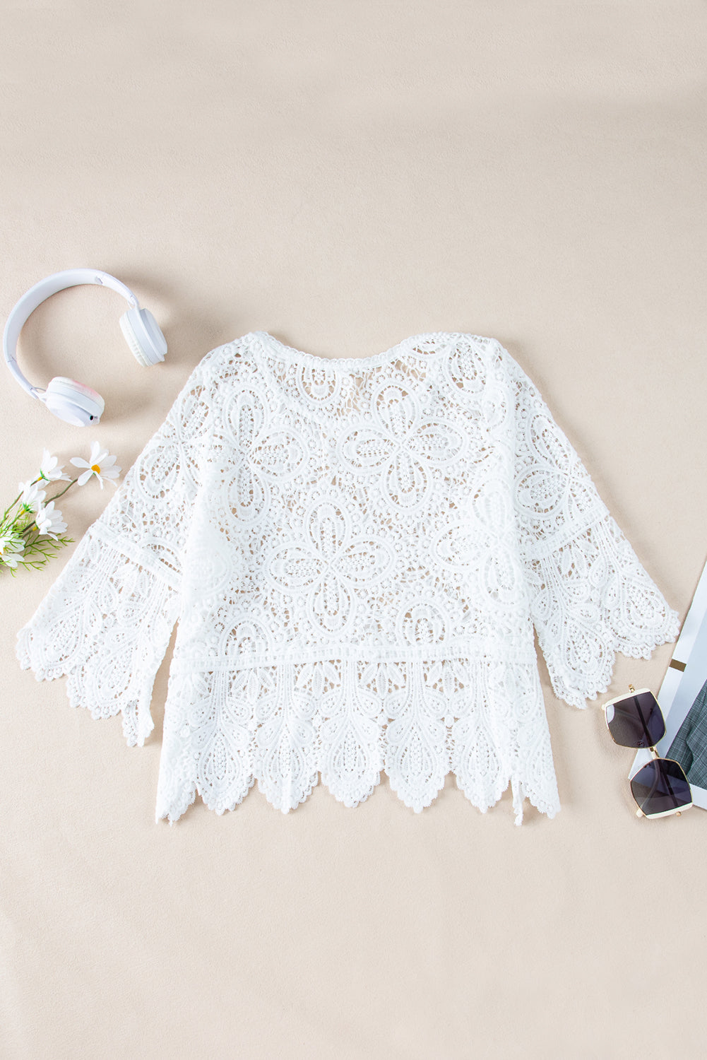 Bohemien de farine d'avoine Bohemian Macrame en dentelle Crochet Half Mancheve Blouse