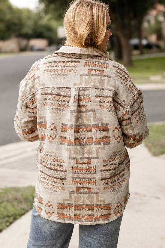 Veste blanche à imprimé géométrique aztèque avec poches grande taille