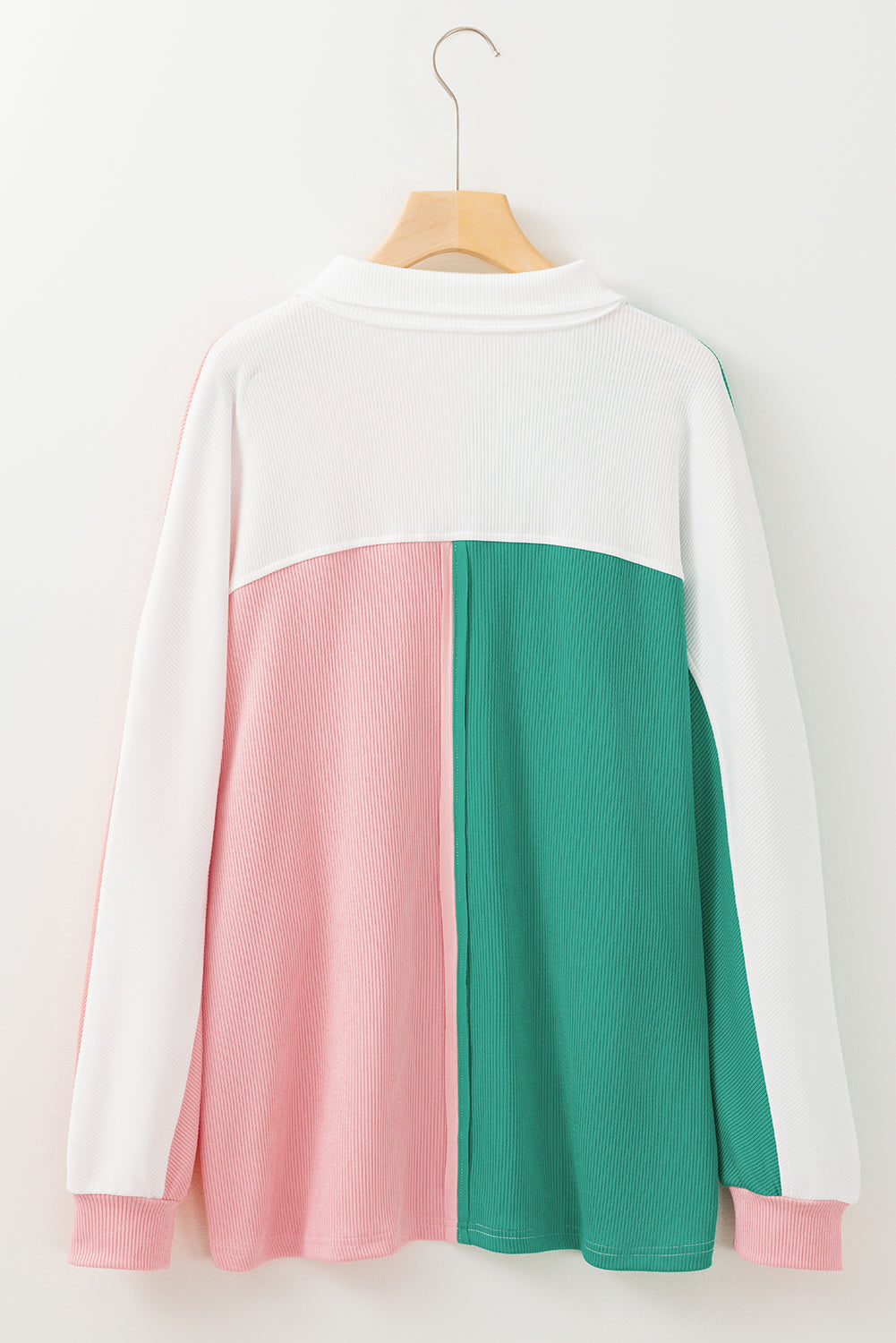 Sweat-shirt oversize rose à col côtelé et color block