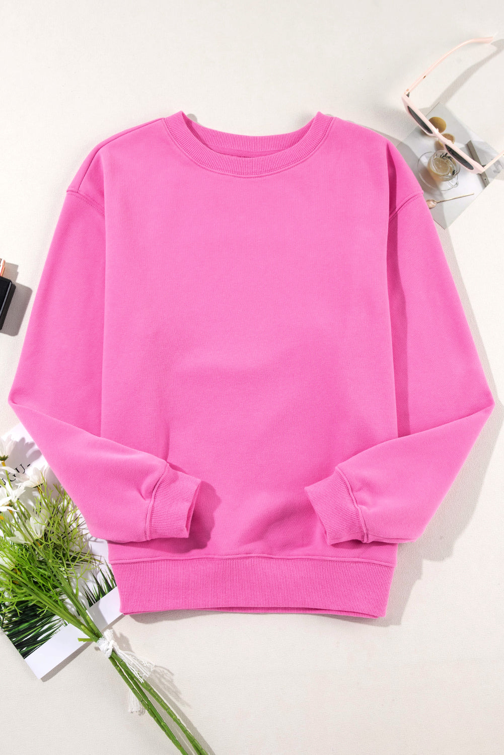 Bonbon Solid Fleece ausgekleideter Schulter Terry Sweatshirt