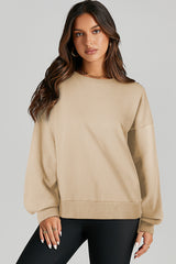 Plain Parchment Crew Neck Sweatshirt with High Low Hem