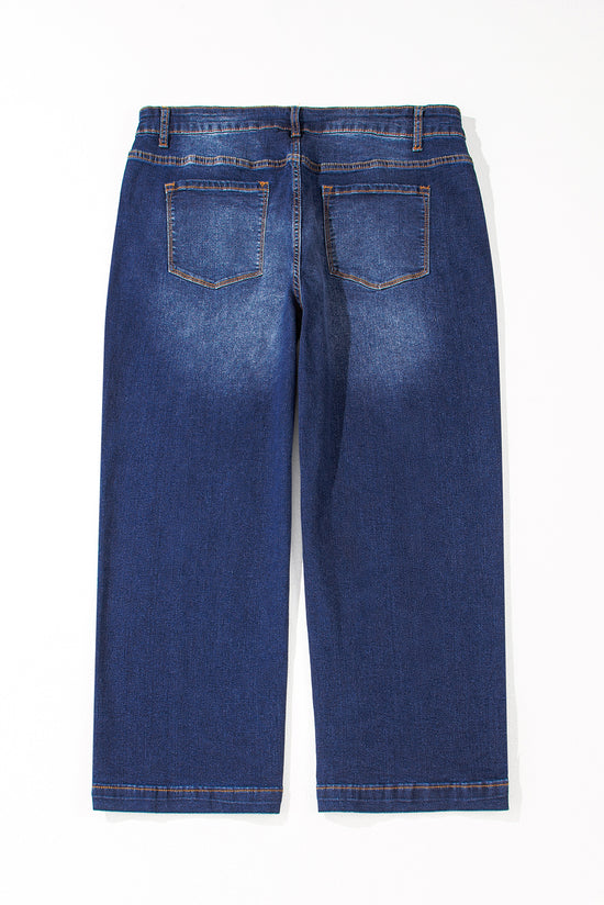 Large navy high navy -waving jeans *