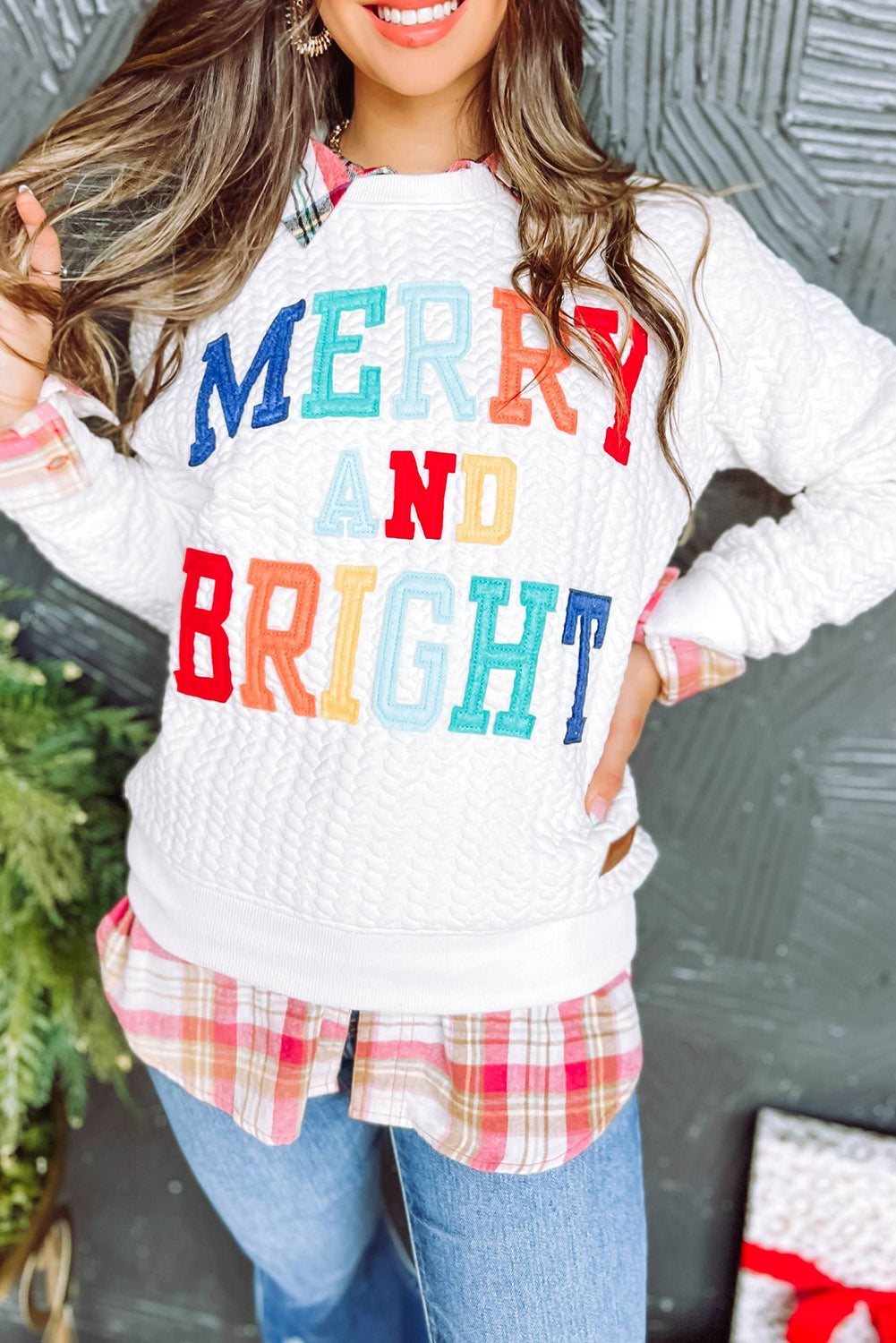 Sweat-shirt blanc en tricot torsadé Merry And Bright