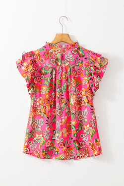 Flied fluffed summer blouses and pink floral print