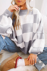 Gray sweater checkered and bishop sleeves