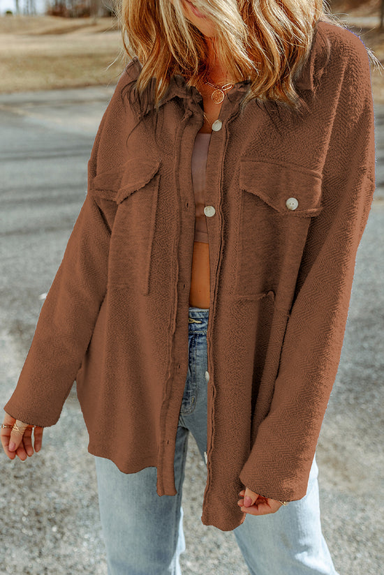 Brown casual jacket with contrast flap pockets