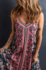 Vestido de verano de rosa largo bohemio con estampado floral y mosaicos