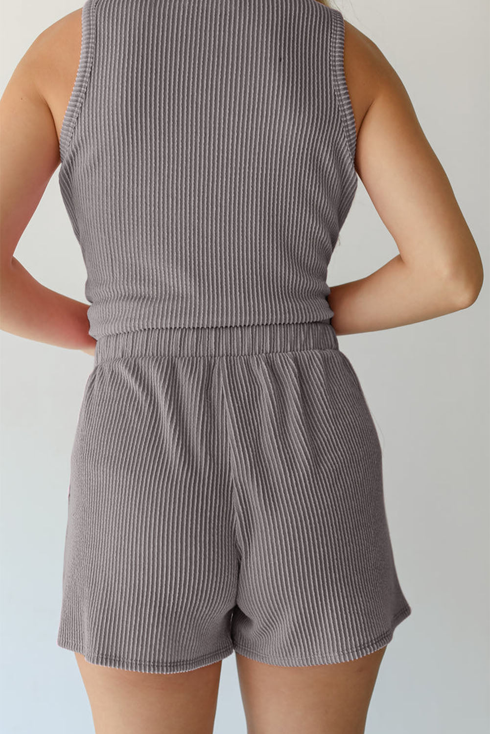 Mid Grey Corduroy Sleeveless Top and Pocket Shorts Set