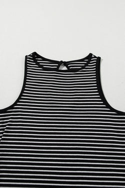 Black Striped Print Ribbed Knit Sleeveless Top