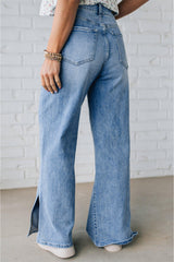 Jean à taille haute avec cordon de serrage bleu