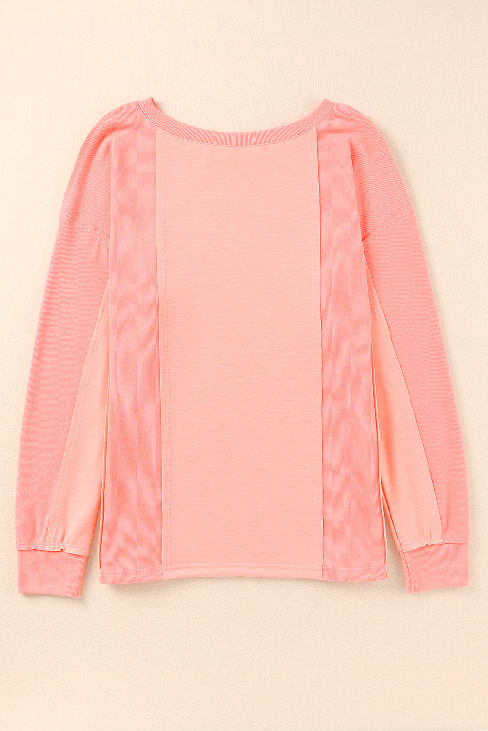 Pink Solid Color Patchwork Long Sleeve Top