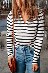 Casual lightweight knit V-neck striped sweater