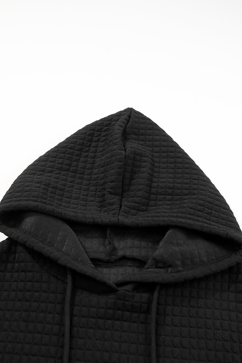 Black Quilted Kangaroo Pocket Drawstring Hoodie