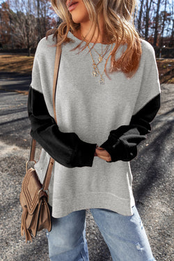 Gray Sweatshirt with drooping shoulders and two-tone patchwork