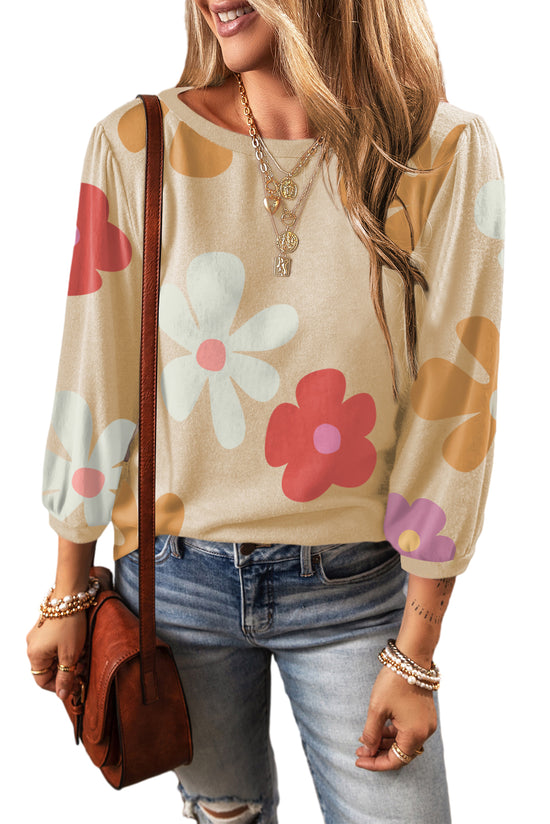 Sleeve top bracelet and cute floral print apricot