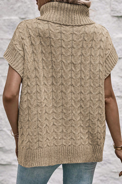 Pull à col roulé et manches chauve-souris en tricot torsadé beige français clair