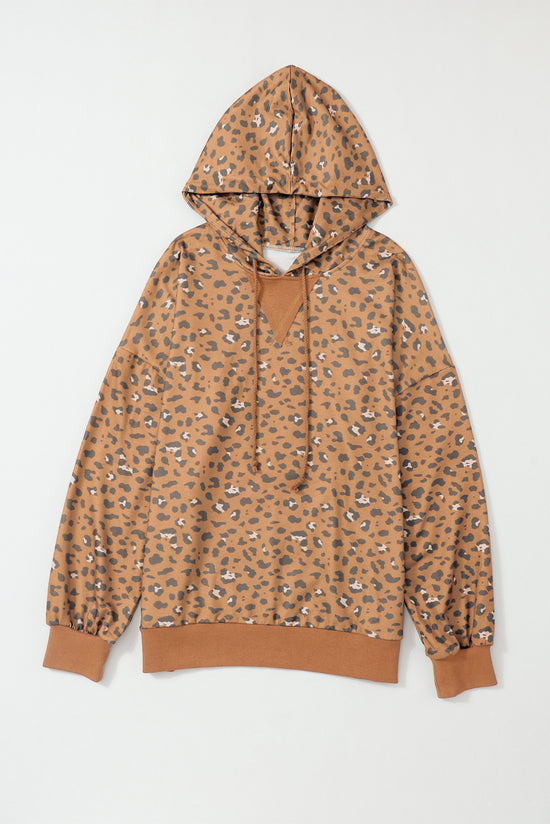 Sudadera con capucha corta de leopardo de manga larga con cordón apretado