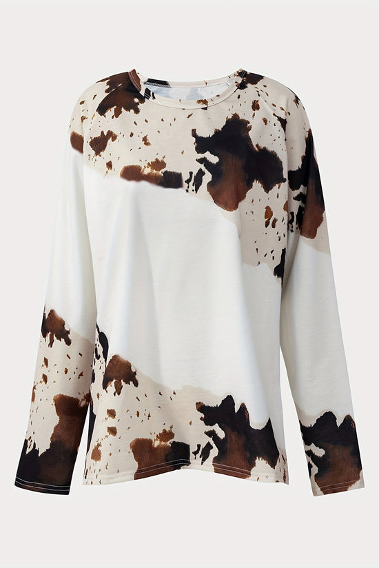 Brown Western Tie Dye Print Long Sleeve T-Shirt