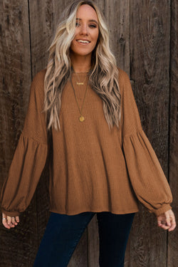 Faux Knit Jacquard Long Puff Sleeve Top