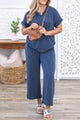 Large-size navy t-shirt and pants