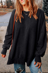 Sweat-shirt oversize noir à épaules tombantes et bordure côtelée