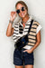 Black sweater vest with color block stripes and zipped collar