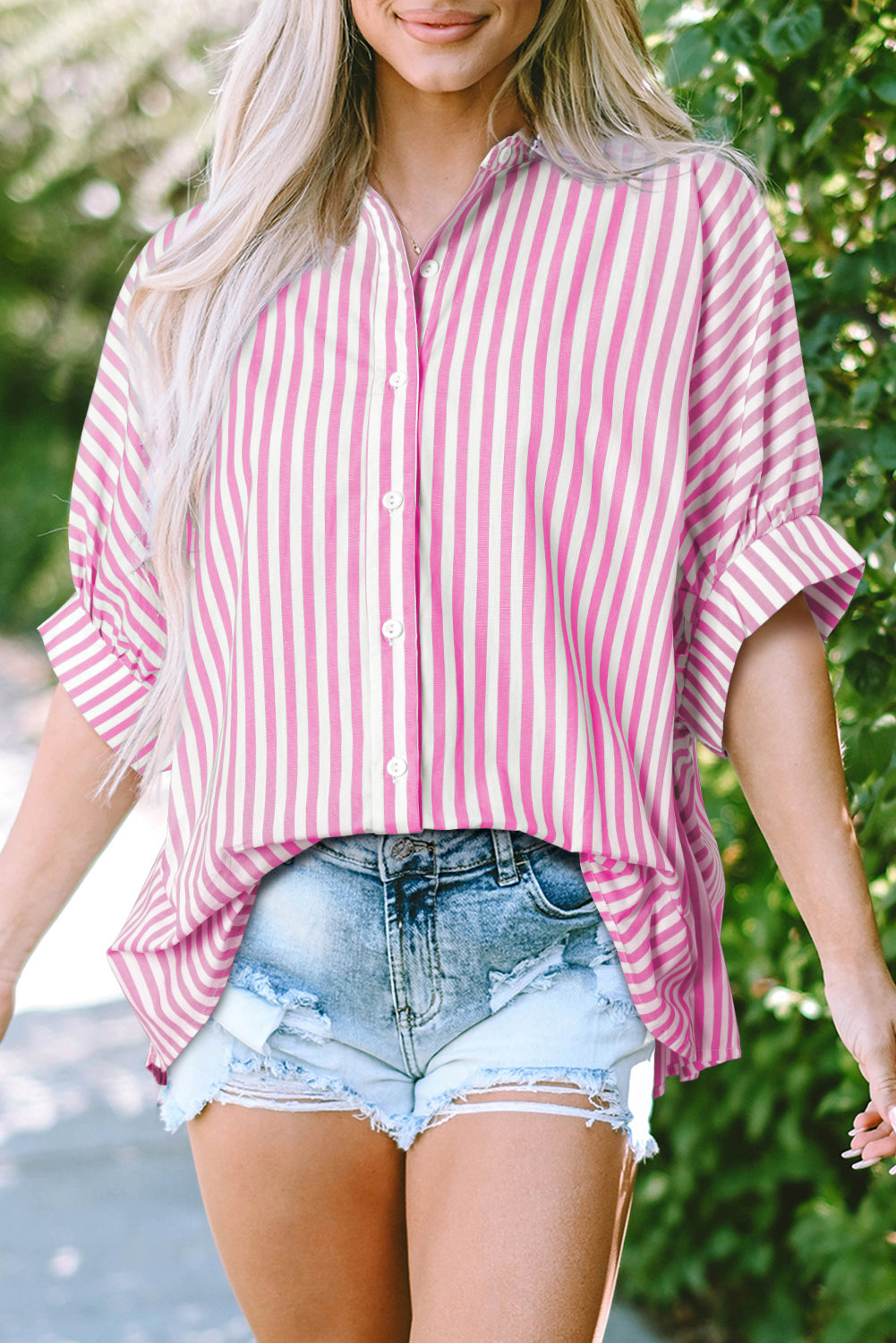 Oversize shirt with pink stripes *