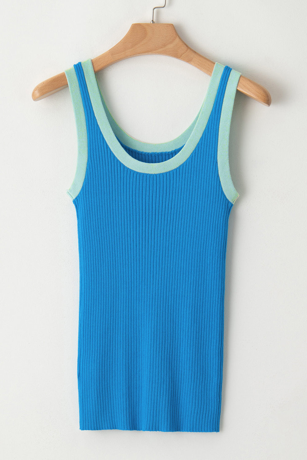 Blau ColorBlock Edge Rippes Strick u Neck -Tanktop