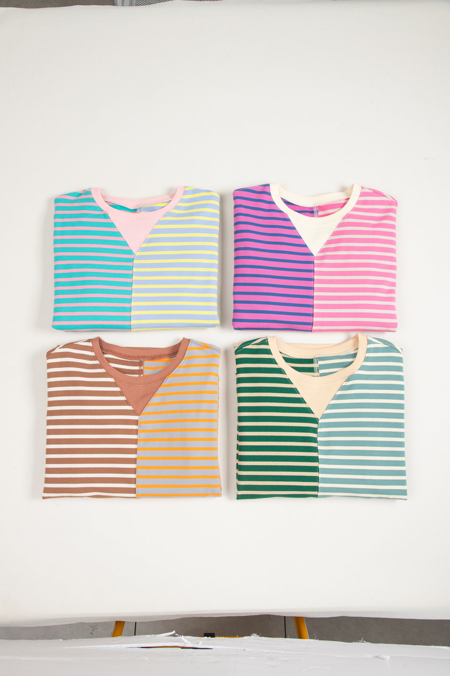 Stripe de franja marrón stripe colorblock caída de hombro sudadera de gran tamaño