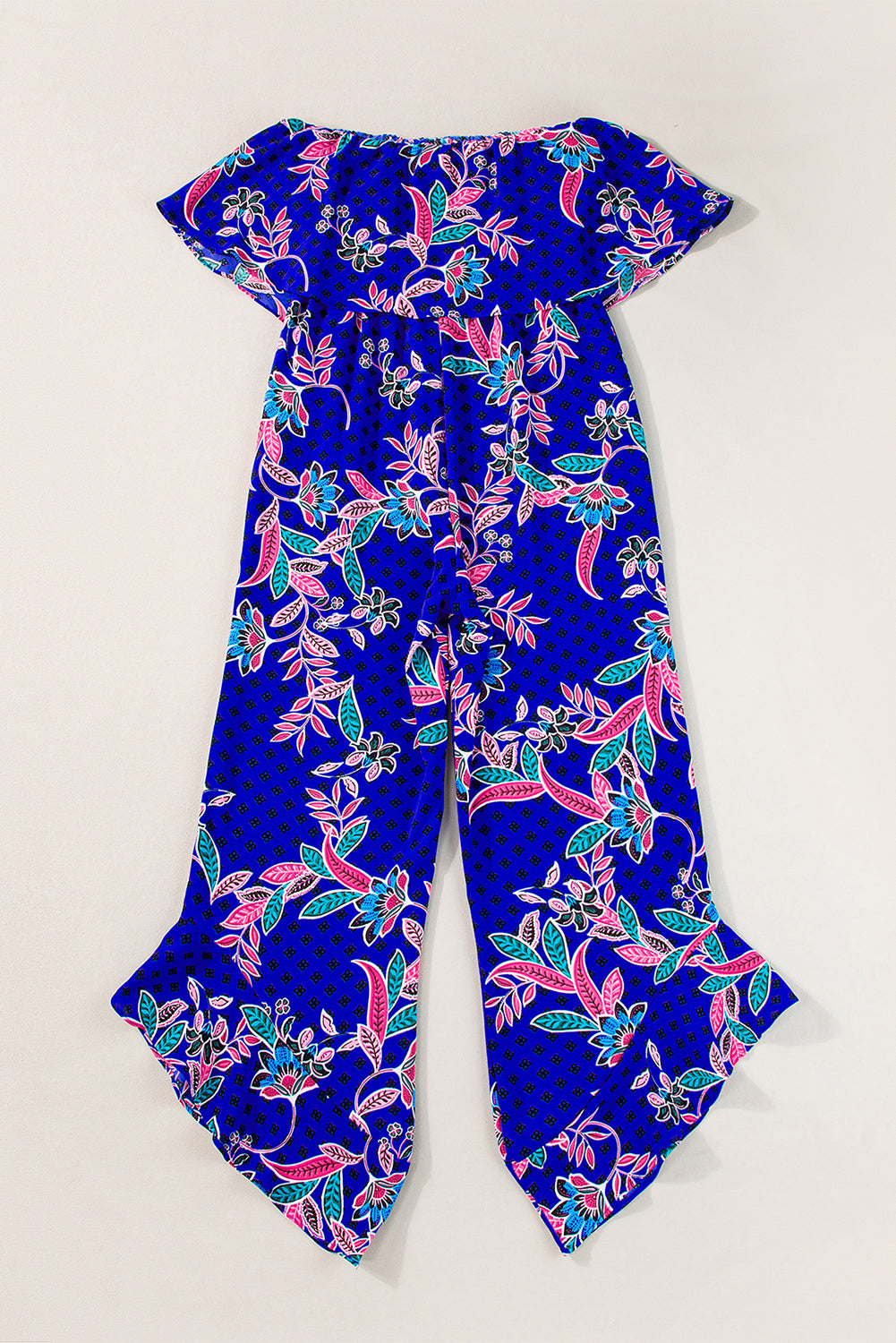 Blue Mix Tropical Print trägerloser gekräuselter Overall