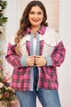 Red Patchwork Plaid Print Waffle Knit Shirt Plus Size