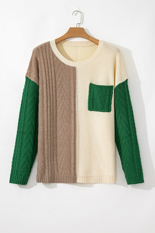 Pull à épaules tombantes en tricot torsadé de grande taille vert brume