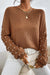 Chestnut sweater with round neck and pearl-embellished dropped shoulders