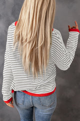 Grey drop shoulder sweater with contrasting edge stripes