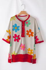 T-shirt with drooping shoulders and contrasting border with pink floral eyelets